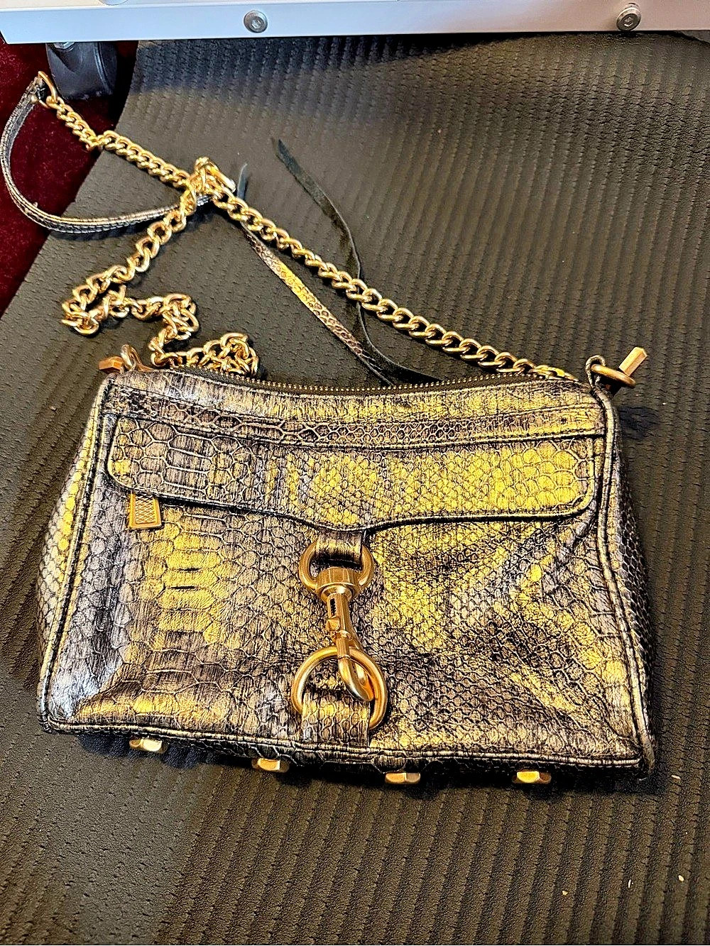 Rebecca Minkoff Metallic Snakeskin Mini MAC Crossbody Bag Gold Silver